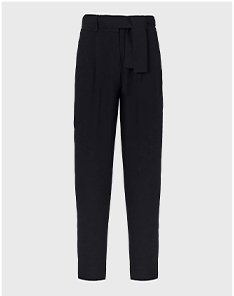 Black Cotton Cropped Pants With Tailored Fit and Zippered Waist