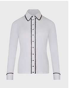 White Button Down Shirt With Black Beaded Trim