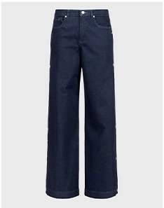 Dark Blue Washed Jeans With Snaps Along The Side