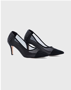 Black Pump With Mesh Body & Removable Flower