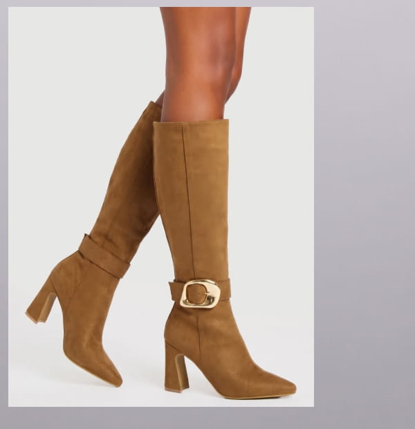 Shop Buckle Strap Square Toe Knee High Boots