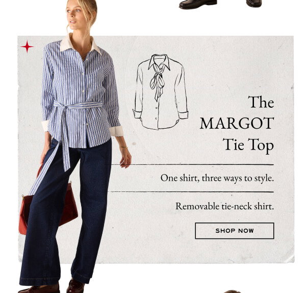 The Margot Tie Top - One shirt, three ways to style. - Removable tie-neck shirt. - Shop now