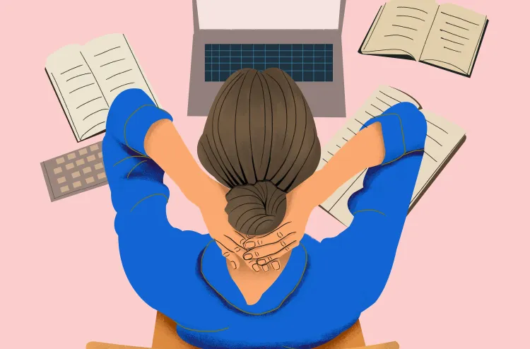 An abstract illustration of a person with screens and books | Amr Bo Shanab/Getty Images