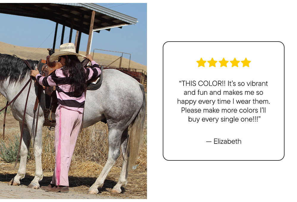 “THIS COLOR!! It’s so vibrant  and fun and makes me so  happy every time I wear them.  Please make more colors I’ll  buy every single one!!!” – Elizabeth