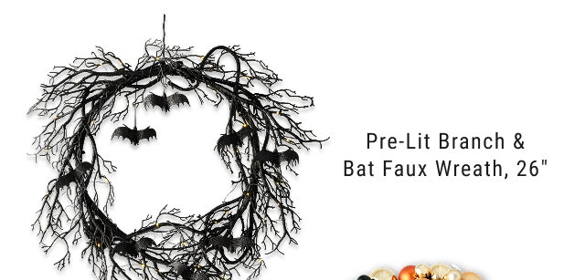 Pre-Lit Branch & Bat Faux Wreath, 26”