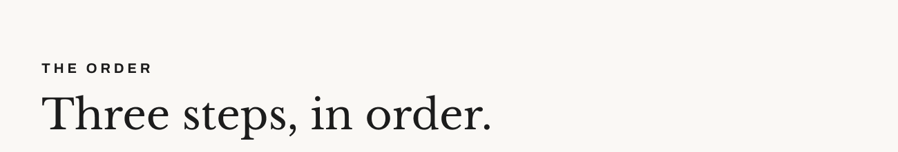 Header text, “The Order. Three steps, in order.”
