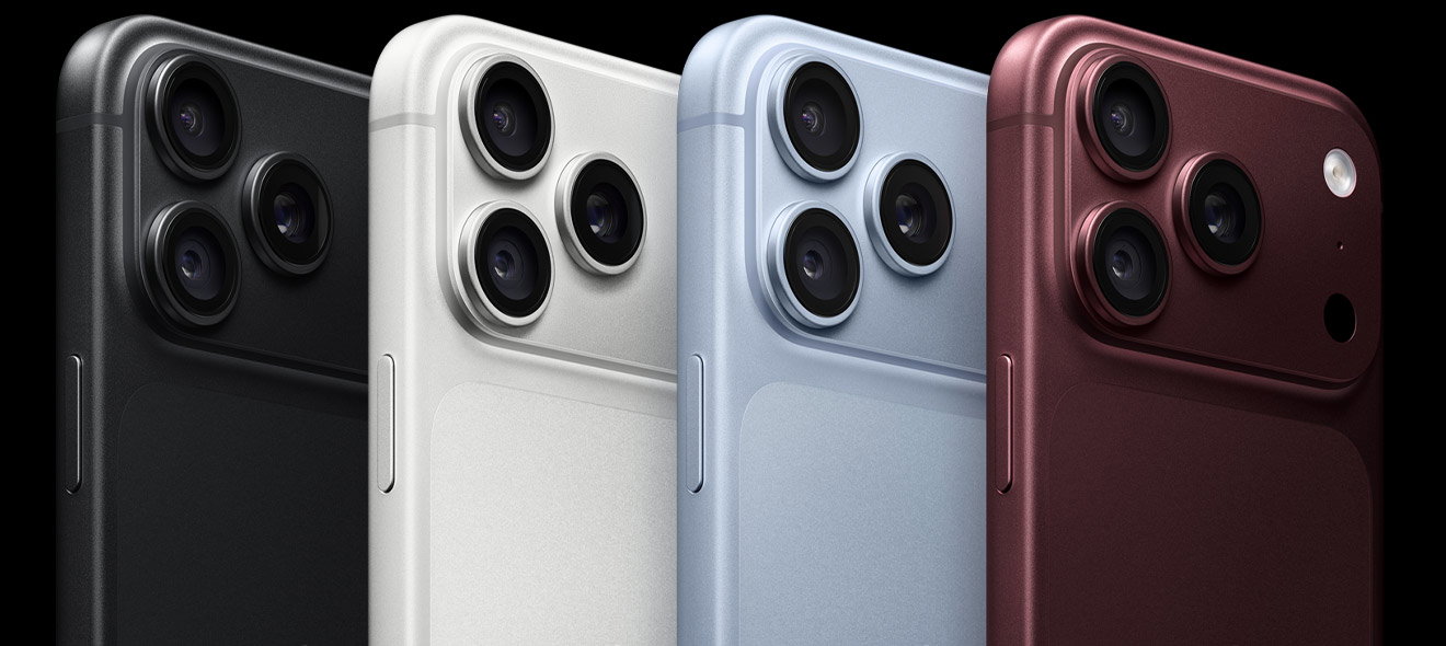 iPhone 18 Pro, back exterior, all four finishes, Burgundy, Glacier, Silver, Black, Pro Fusion camera system in top left corner, 3 lenses, microphone, flash