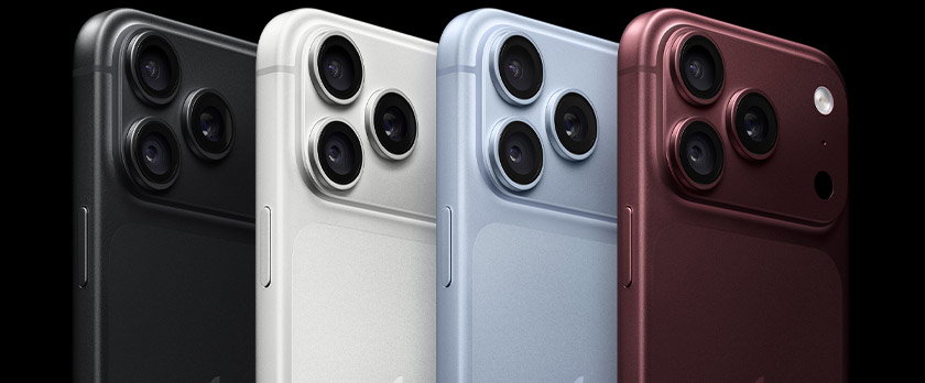 iPhone 18 Pro, back exterior, all four finishes, Burgundy, Glacier, Silver, Black, Pro Fusion camera system in top left corner, 3 lenses, microphone, flash