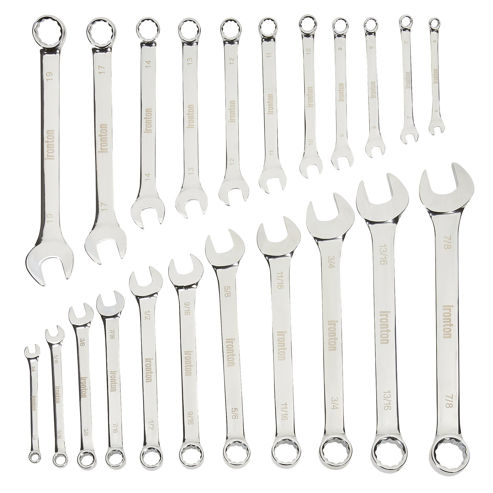 Ironton Combination Wrench Set, Metric/SAE, 22-Pc.