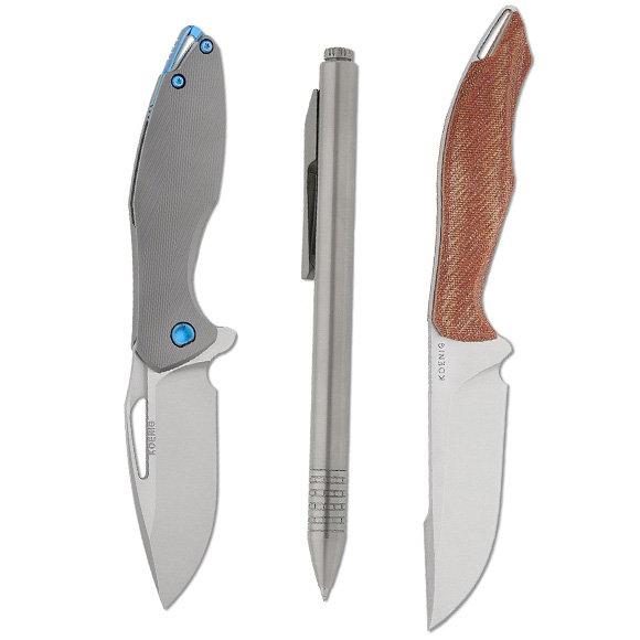 Koenig Arius Gen 4 Flippers, Helo Fixed Blade, and Click Pen