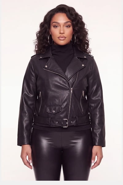 Shop Plus Size Faux Leather Zip Front Moto Jacket
