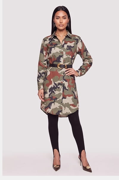 Shop Camouflage Button Front Shirt Dress