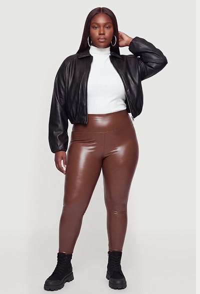 Shop Plus Size Faux Leather Bomber Jacket