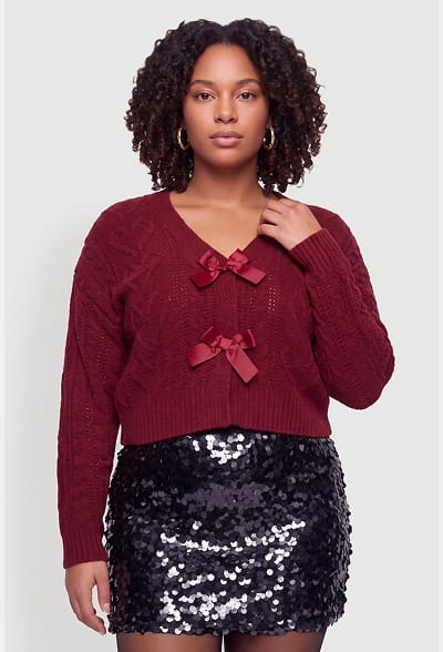 Shop Plus Size Cable Knit Cardigan with Bows
