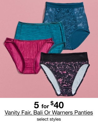 5 for $40 Vanity Fair, Bali Or Warners Panties | select styles