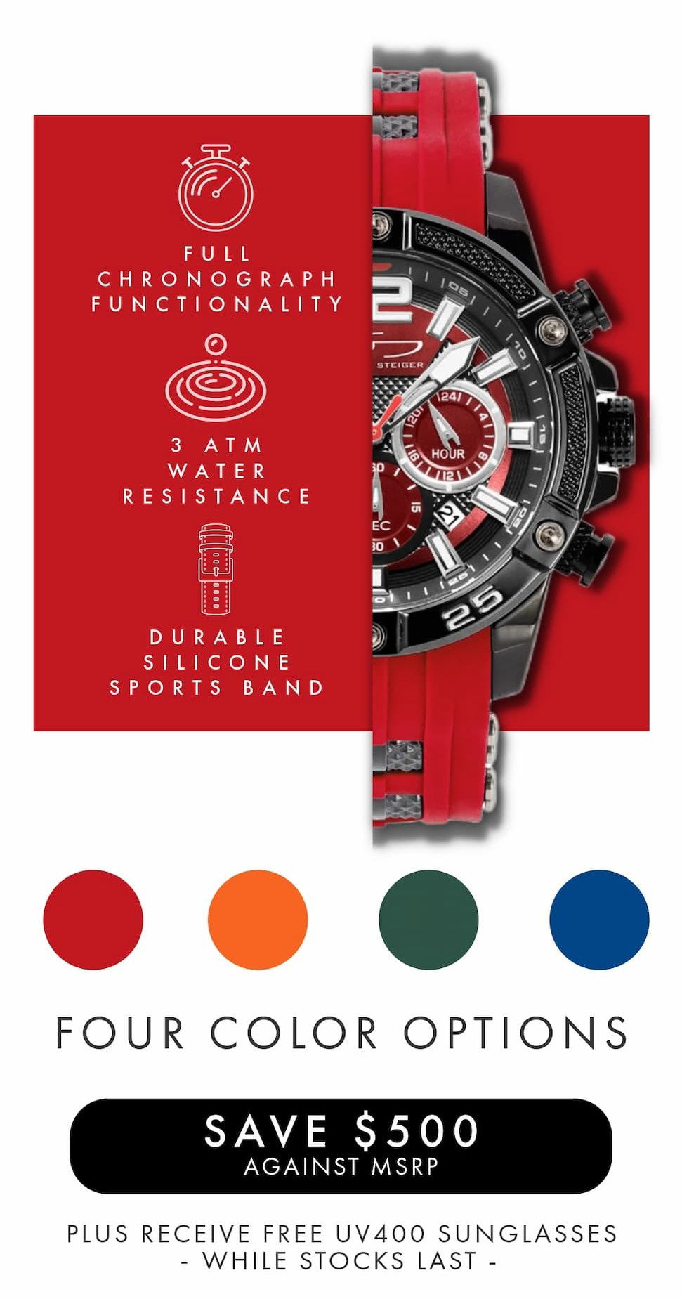 Adventurer Red Chronograph - Only $149