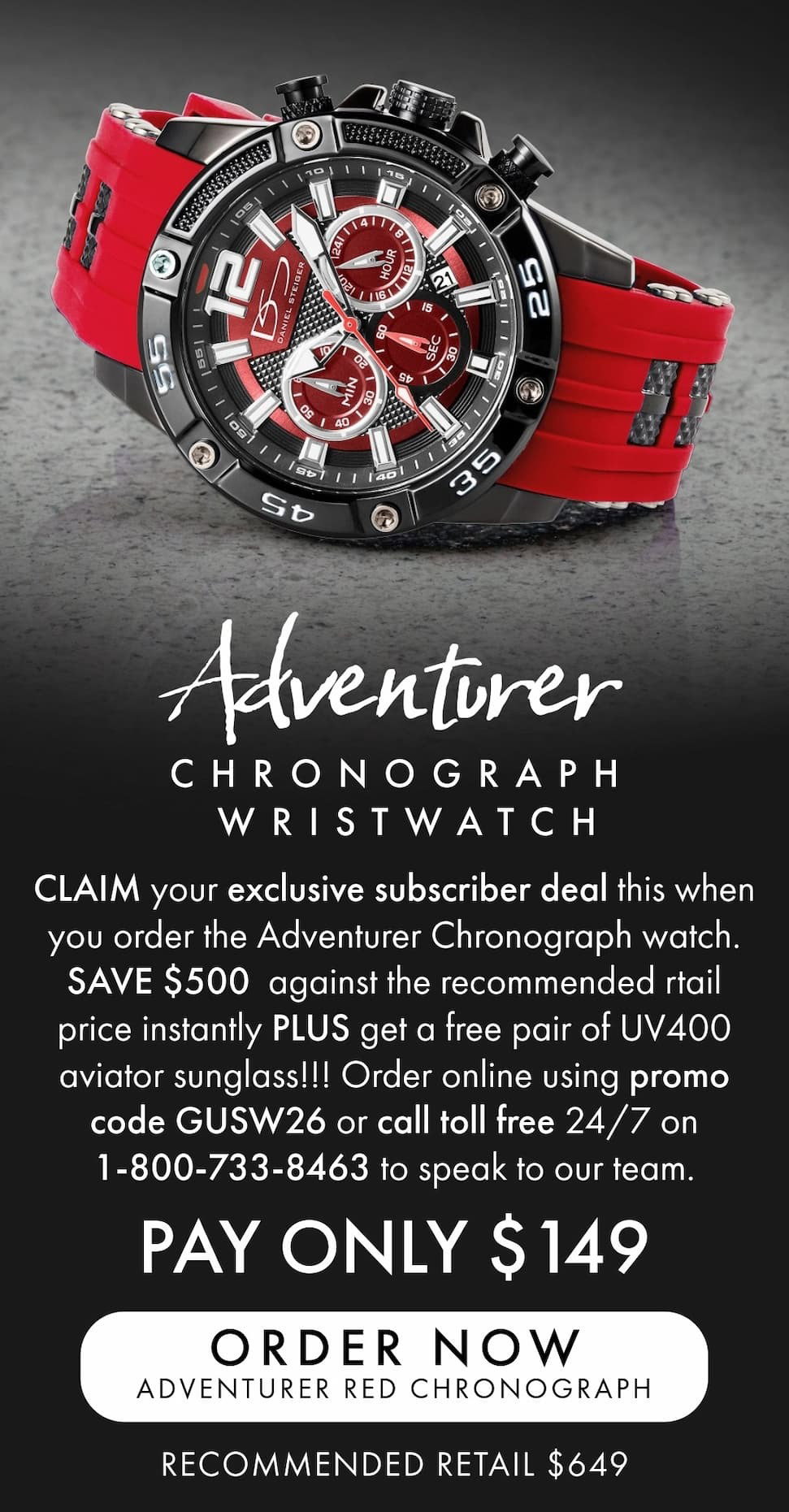 Adventurer Red Chronograph - Only $149