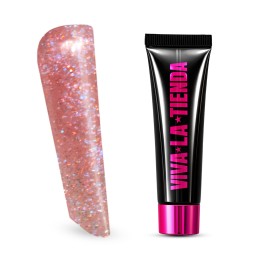 Polygel Viva La Tienda – Soft Shine 25 Pink Champagne 15ml – roz cu sclipici fin, nu se lipește de pensulă, se pilește ușor, pentru construcție și modelare cu strălucire fină