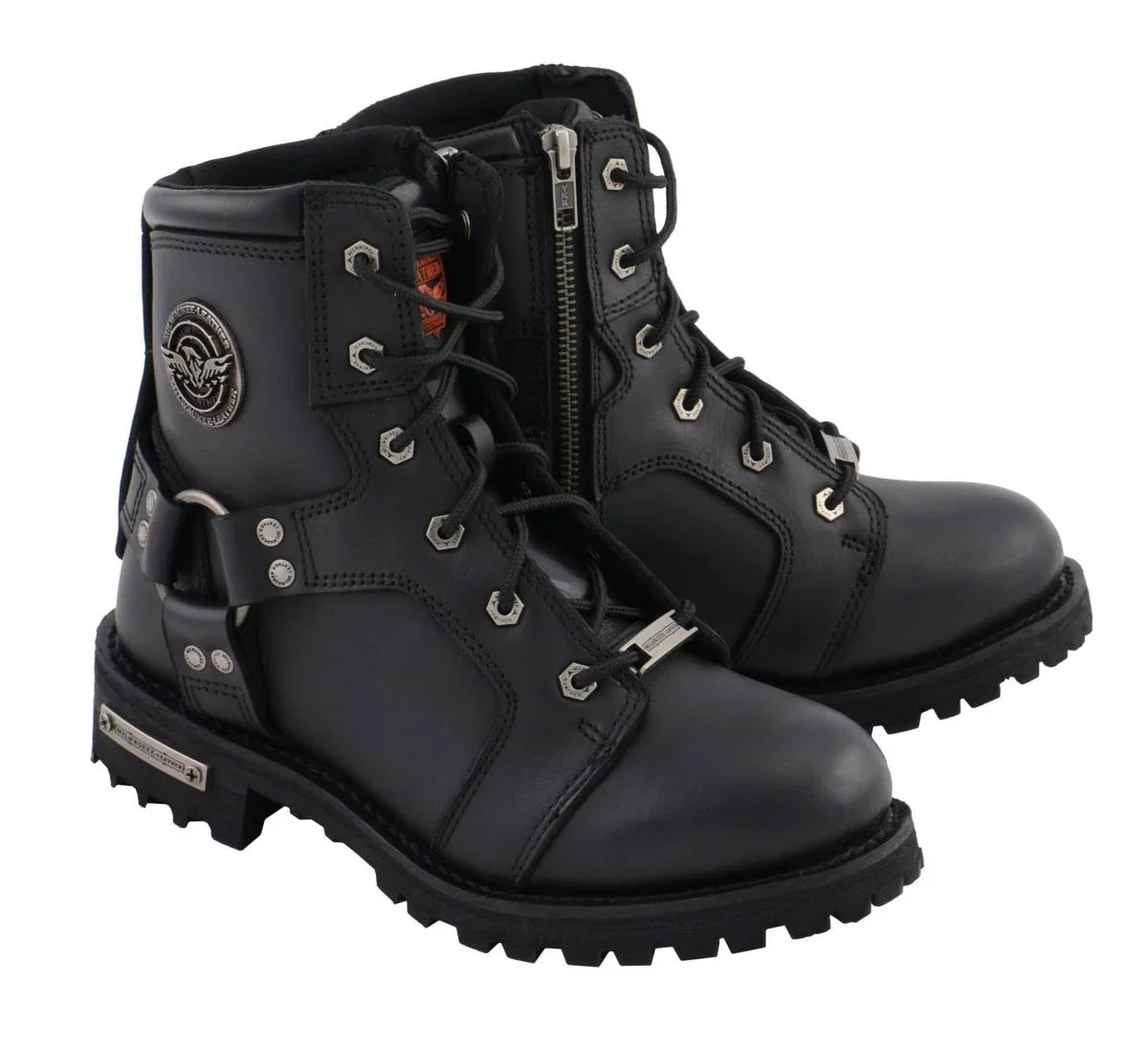 Image of Milwaukee Leather Women's Black Leather 8-Inch Lace-Up Motorcycle Harness Boots with Side Zipper MBL9302