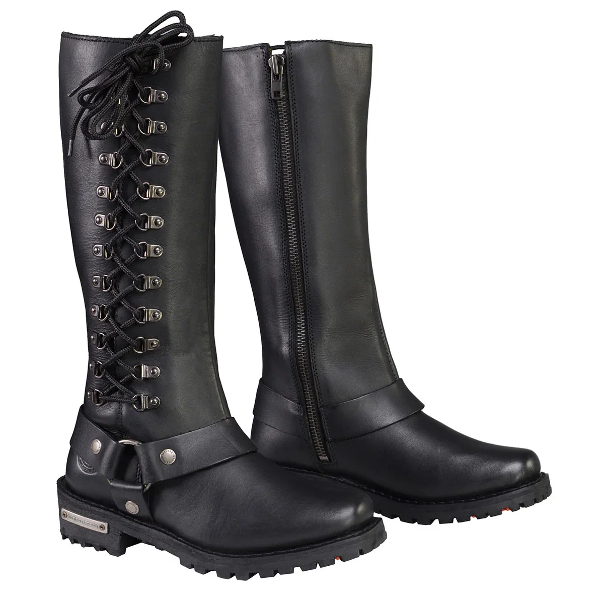 Image of Milwaukee Leather MBL9365 Women's Classic Black Leather 14-Inch Harness Square Toe Tall Motorcycle Boots