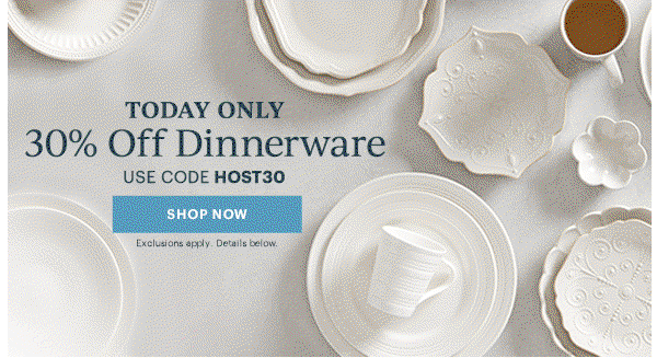TODAY ONLY 30% Off Dinnerware USE CODE HOST30 SHOP NOW Exclusions apply. Details below.