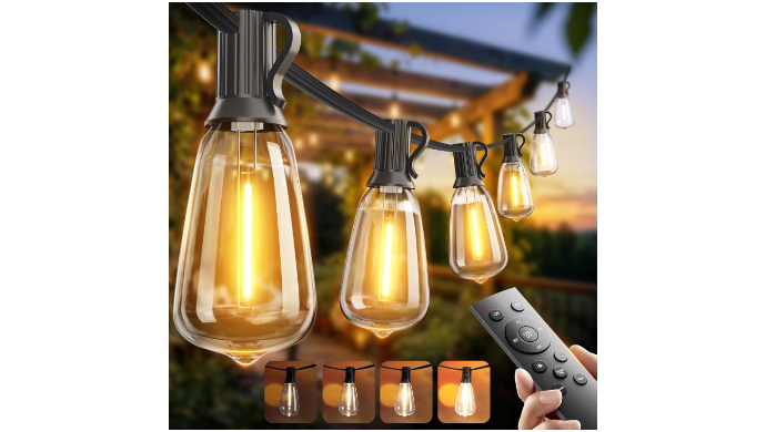 addlon 100FT Outdoor String Lights ST38 LED with R...