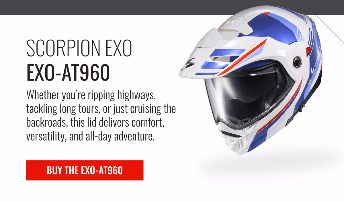 SCORPION EXO EXO-AT690 | Whether you're ripping highways, tackling long tours, or just cruising the backroads, this lid deliveres comfort, versatility, and all-day adventure. | SHOP THE EXO-AT960
