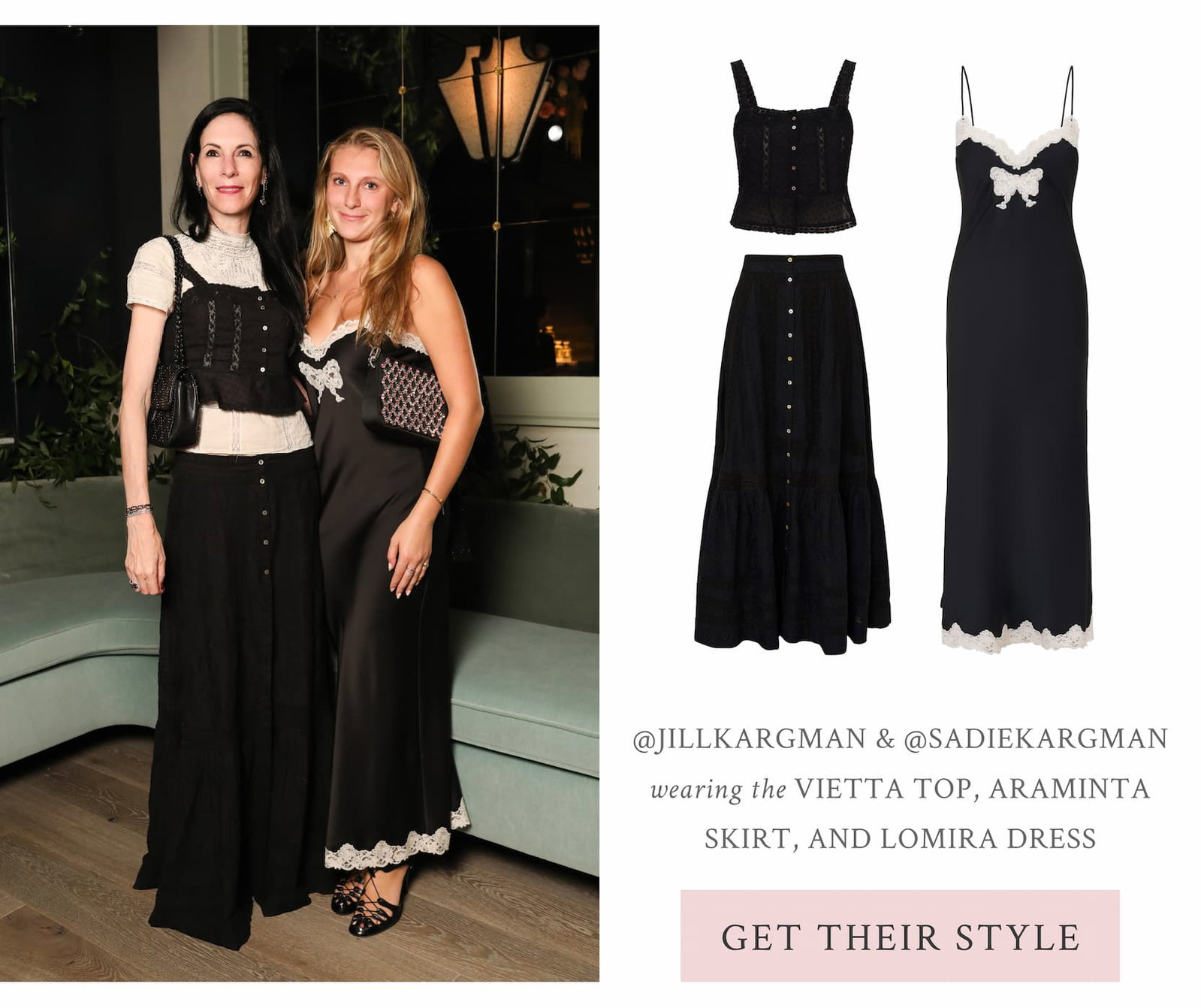 @JILLKARGMAN & @SADIEKARGMAN wearing the VIETTA TOP, ARAMINTA SKIRT, and LOMIRA DRESS