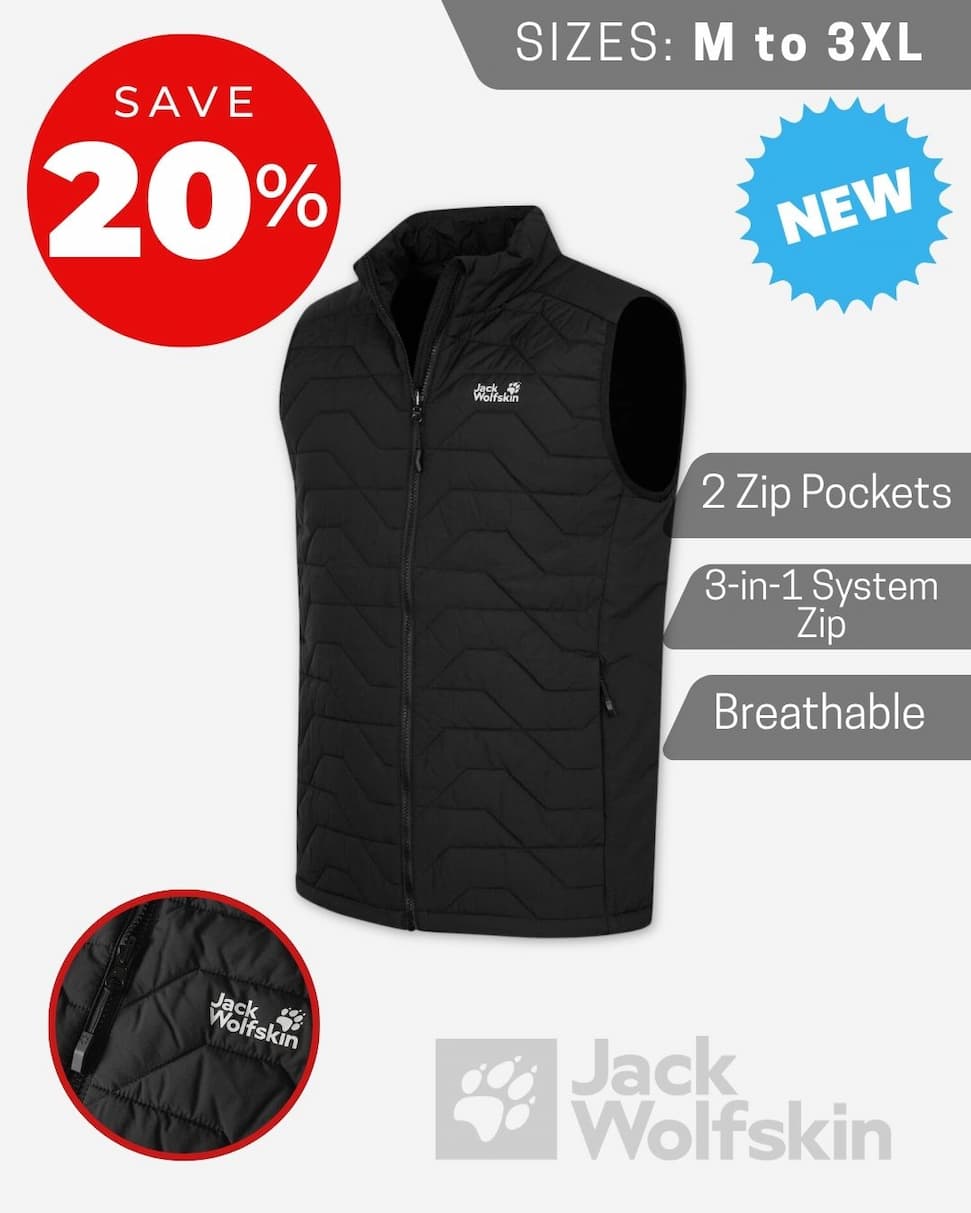 Jack Wolfskin Mens Flextrek Windproof Insulated Water Repellent Gilet Vest