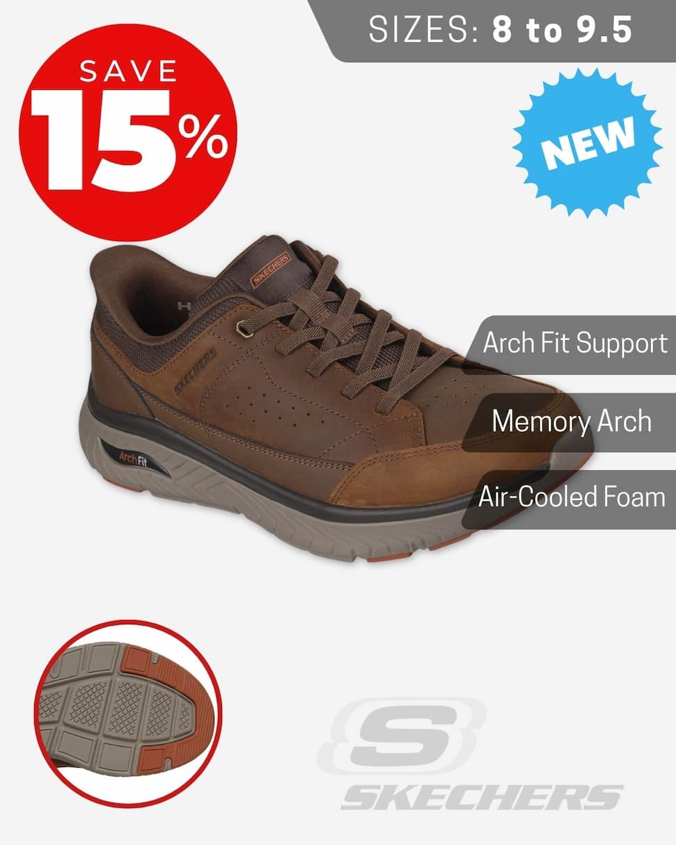 Skechers Mens Arch Fit Crosser Felix Memory Foam Leather Trainers