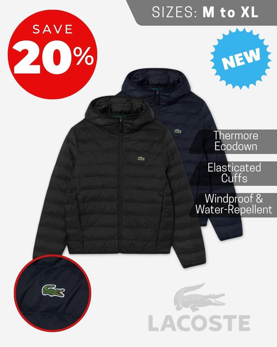 Lacoste Mens Lightweight Water Repellent Windproof Puffed Jacket