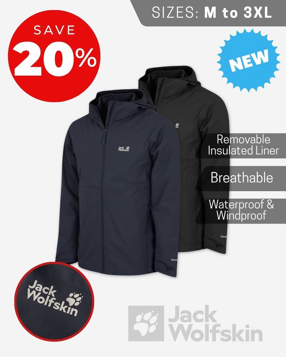 Jack Wolfskin Mens Outrovert 3in1 Waterproof Breathable Windproof Jacket