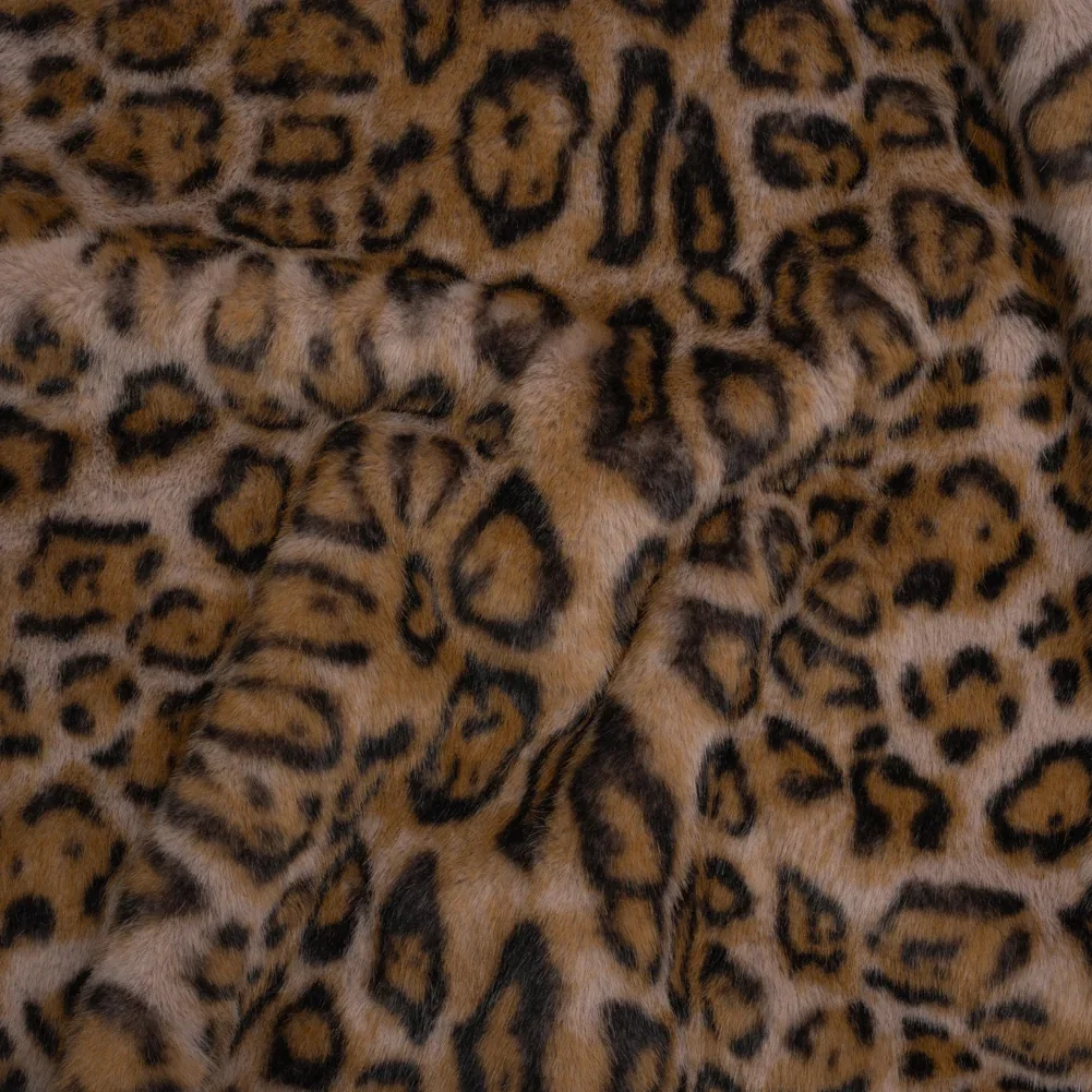 Image of Short Pile Recycled Polyester Faux Fur Print by Max Alexander - Beige, Chocolate Brown and Warm Gray Leopard Spots