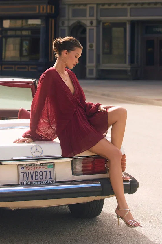 Image of Duxbury Burgundy Dolman Sleeve Mini Dress