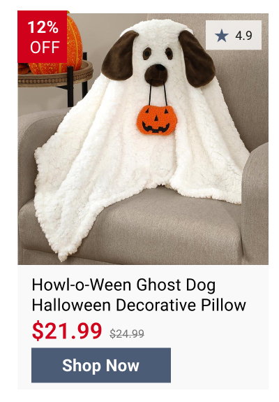 Howl-o-Ween Ghost Dog Halloween Decorative Pillow