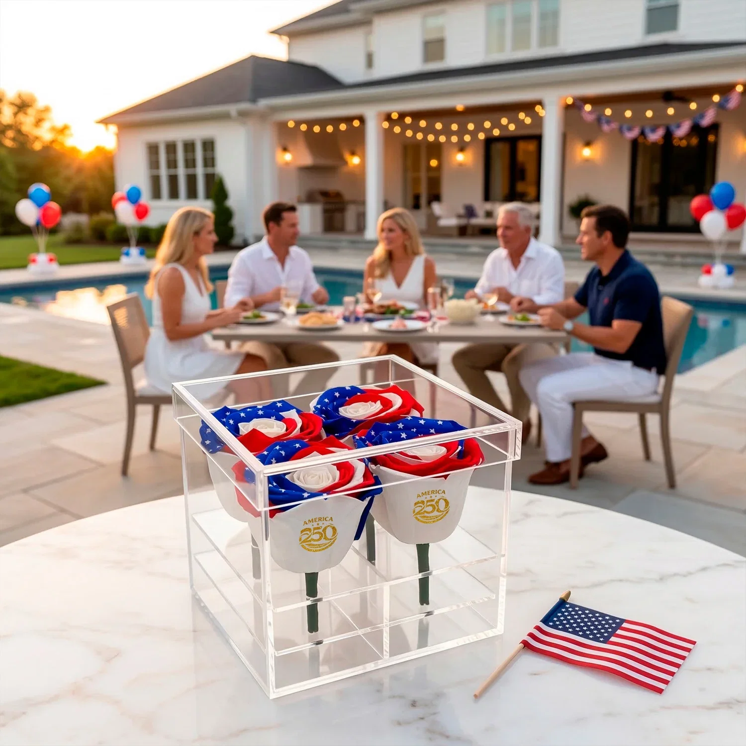 Image of Patriotic Preserved Roses (4 Stems)