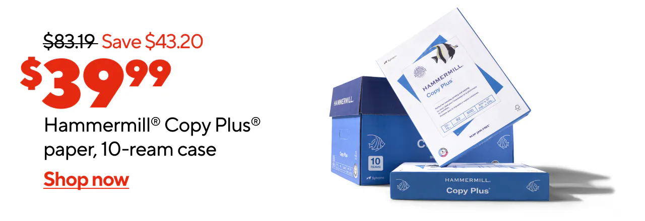 Only $39.99 for Hammermill Copy Plus Copy Paper 8 1/2 x 11, White, 10-Ream Case.