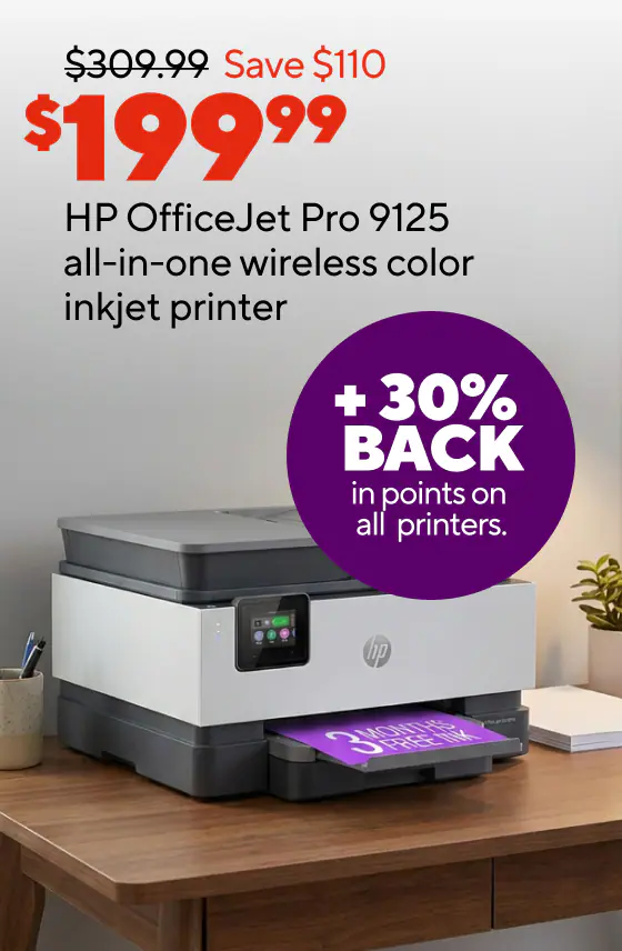 $199.99 HP OfficeJet Pro 9125 all-in-one wireless color inkjet printer + 30% back in points on all printers
$179.99 Sanui 34