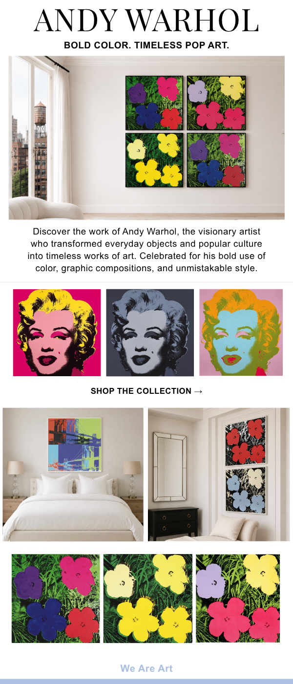 Andy Warhol - Bold Color. Timeless Pop Art. Discover the work of Andy Warhol, the visionary artist who transformed everyday objects and popular culture into timeless works of art. Celebrated for his bold use of color, graphic compositions, and unmistakable style.
