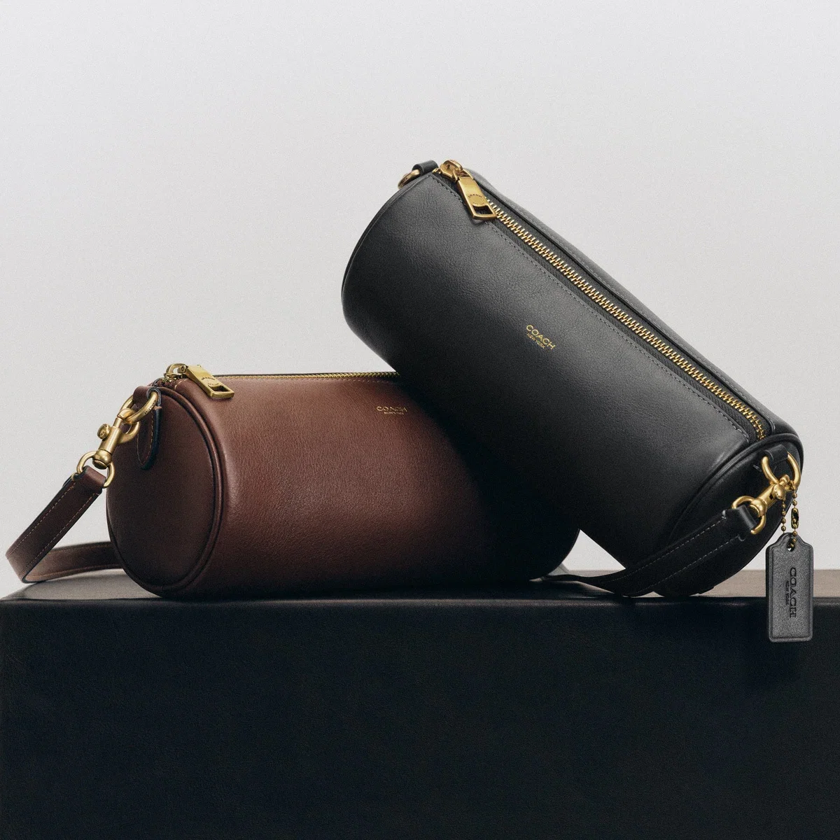 COACH Small Natural Grain Leather East West Barrel Bag, $195 More colors available.