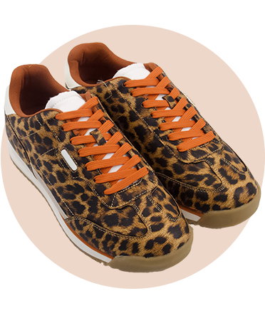 Leopard-print trainers.