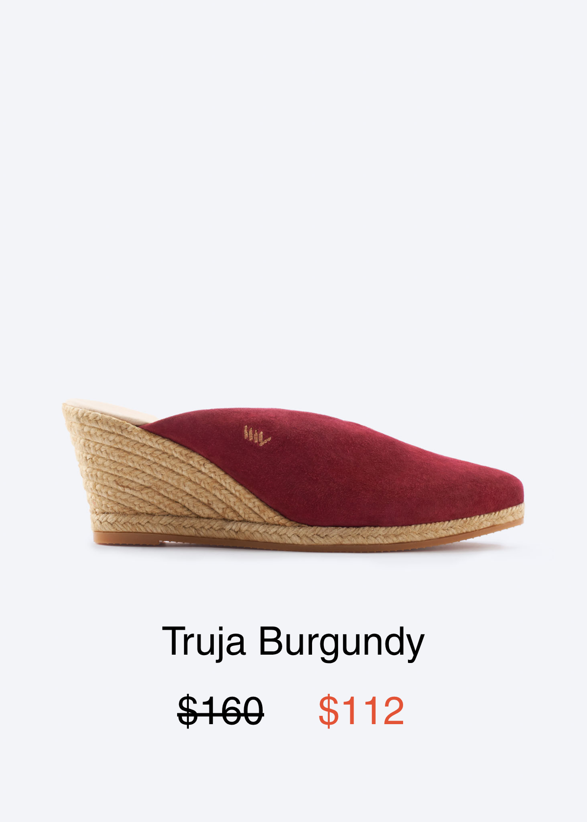 Barceloneta: Barceloneta Burgundy espadrilles, reduced from $155 to $95.