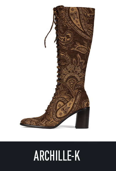 archille-k tapestry Knee-high lace-up heeled boot.