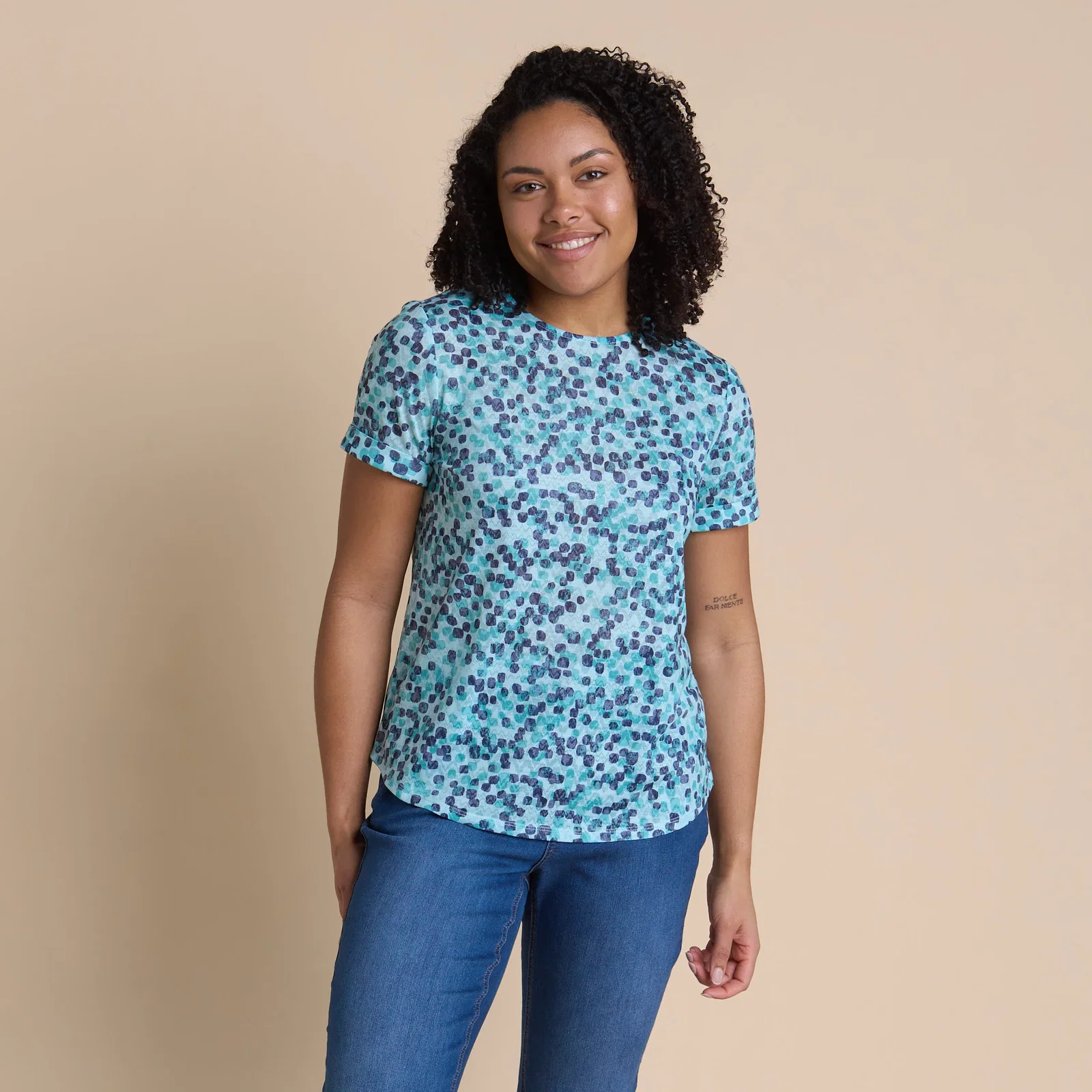 Image of Abstract Dots Print Burnout Short Sleeve Tee