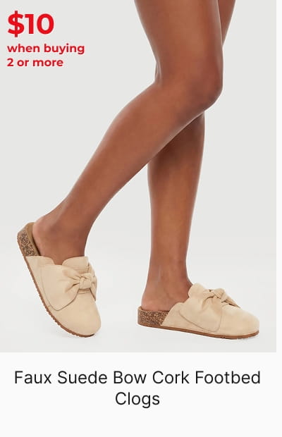 Shop Faux Suede Bow Cork Footbed Clogs