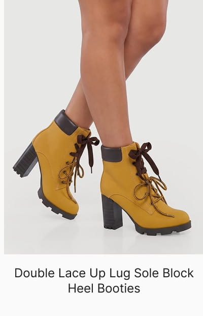 Shop Double Lace Up Lug Sole Block Heel Booties