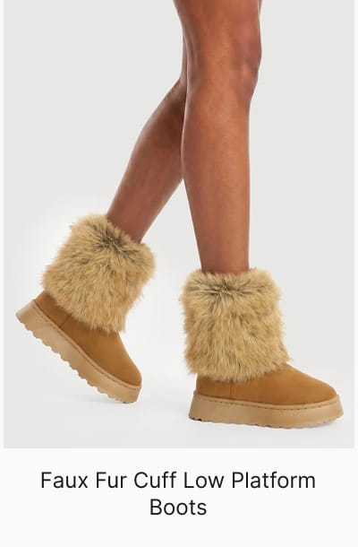 Shop Faux Fur Cuff Low Platform Boots