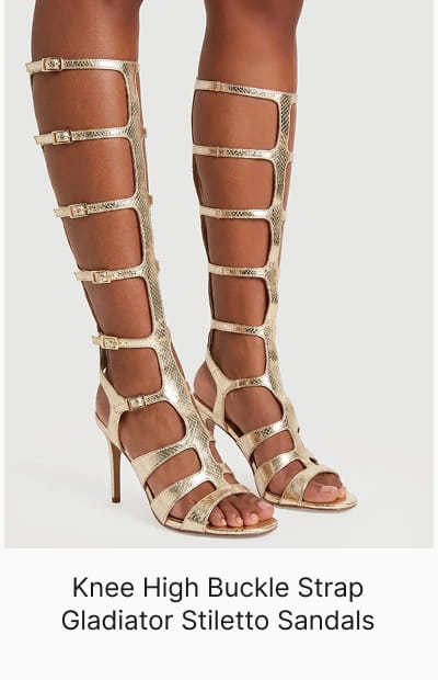 Shop Knee High Buckle Strap Gladiator Stiletto Sandals