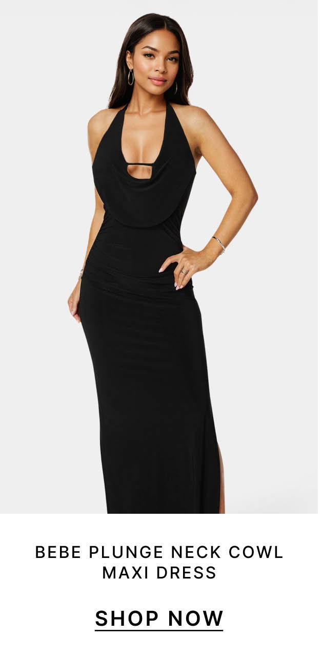Bebe Plunge Neck Cowl Maxi Dress