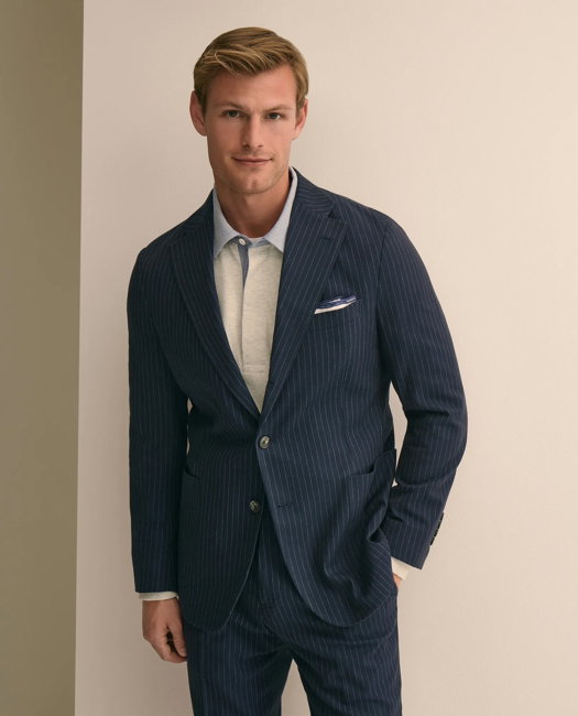 Image of Classic Fit Cotton-Wool Pinstripe Suit